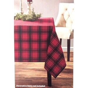 Buffalo Plaid Red Black Check 60 x 84-in Rectangle Fabric Tablecloth Kitchen NEW
